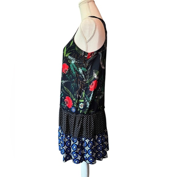 Aerie Navy, Black, Red and Green Patterned Sleeveless Tiered Dress Size Small - Picture 2 of 8